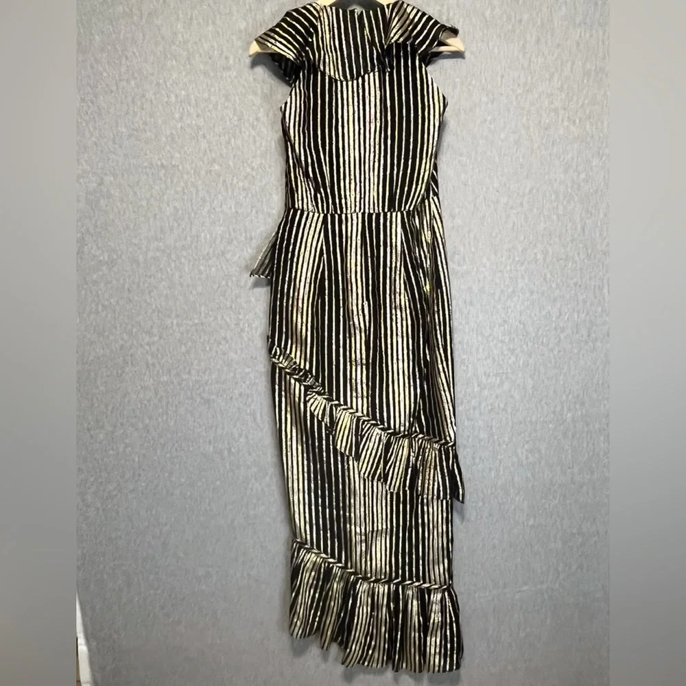 Saloni Anita silk blend Black Gold Ruffled Sleeveless Dress - Picture 7 of 16